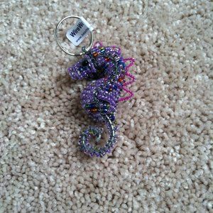 Purple seahorse beaded keychain/key ring